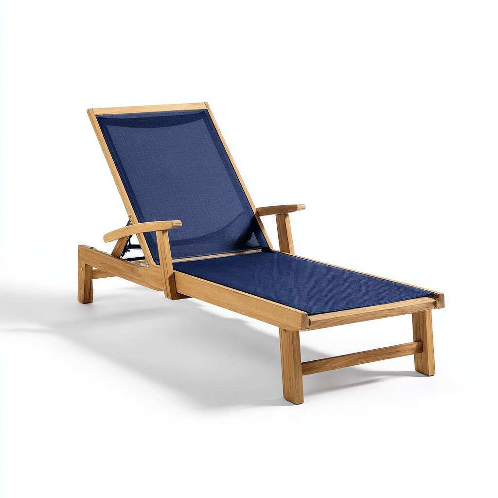 Sonnenliege-Holz-Textilene-202x66x90 cm-Blau-Braun-Gartenstil-Homiupnest