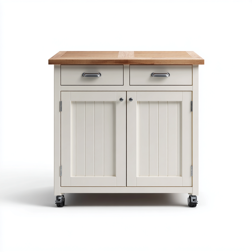 Küchenwagen-Massivholz-Holzwerkstoff-Metall-92x55x90cm-Weiß-Naturholz-ModernesDesign-Homiupnest