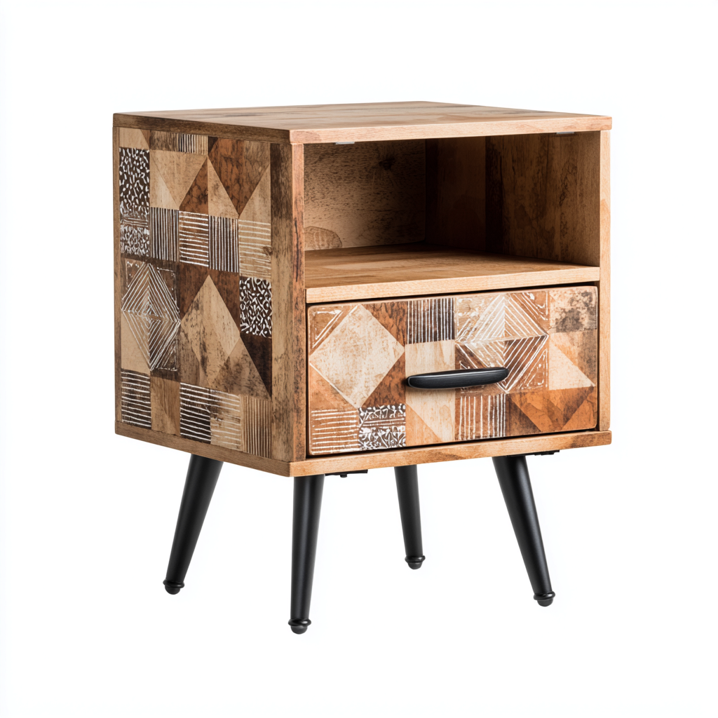 Nachttisch - Holzwerkstoff - 47x37x61 cm - braun-schwarz - modernes Design-Homiupnest