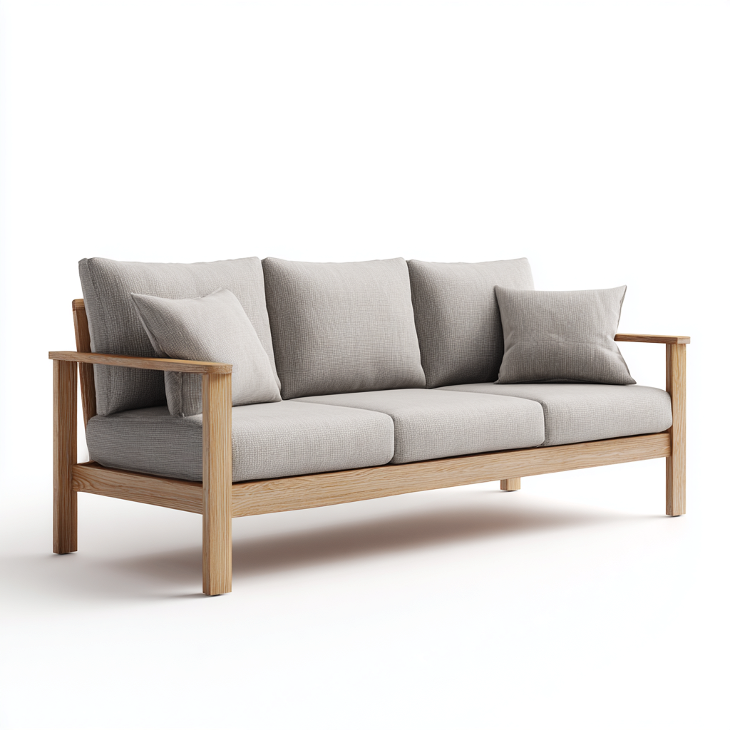 Gartensofa-Holz-Stoff-209x76x84 cm-Hellgrau-Natur-Modernes Design-Homiupnest