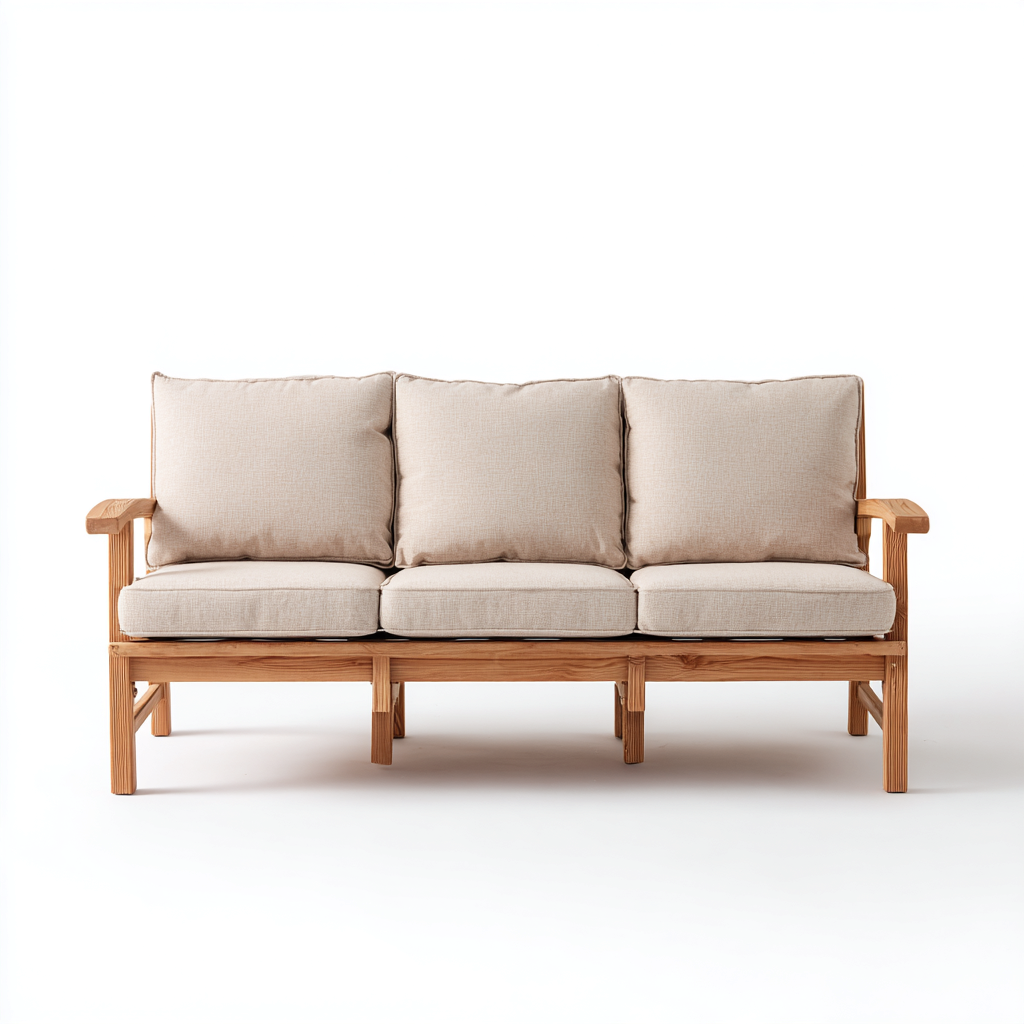 Gartensofa-Holz-Stoff-210x76x84 cm-Beige-Natur-Modernes Design-Homiupnest
