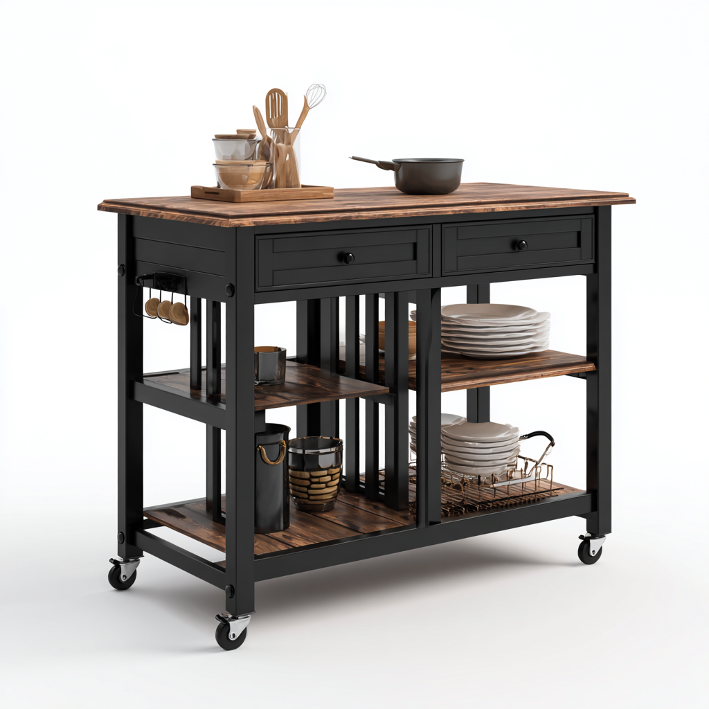 Kücheninsel-Holzwerkstoff-135x58x94 cm-Schwarz-Dunkelbraun-Modern-Homiupnest