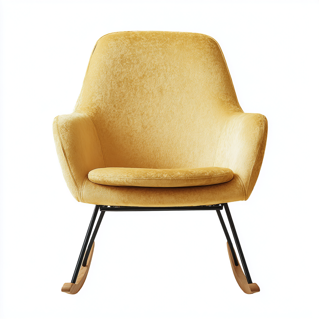 Schaukelstühle-Samt-Stoff-Metall-Holz-100x70x105 cm-Gelb-Schwarz-Modernes Design-Homiupnest