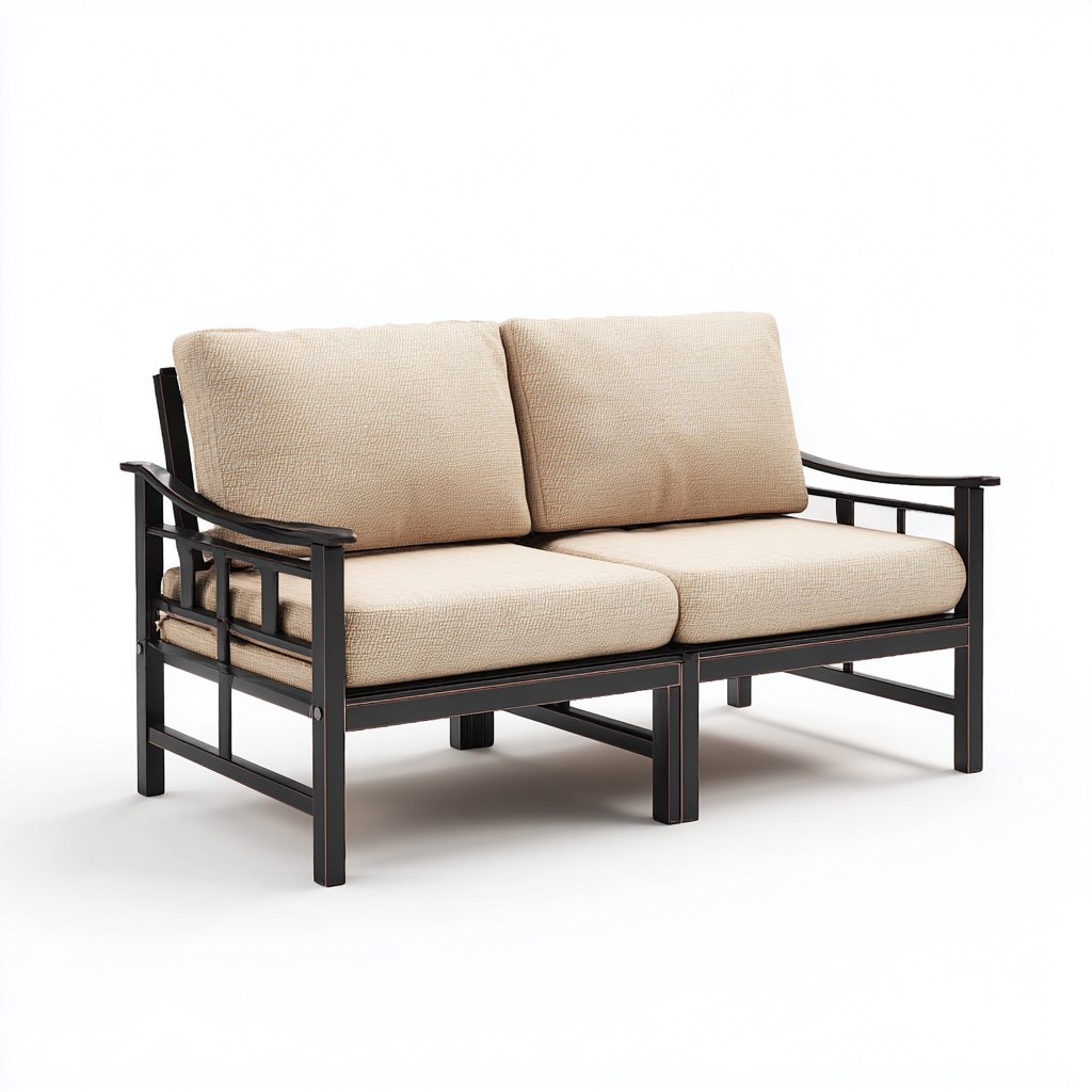 Gartensofa-Metall-Textil-160x75x85 cm-Dunkelbraun-Beige-Modernes Design-Homiupnest