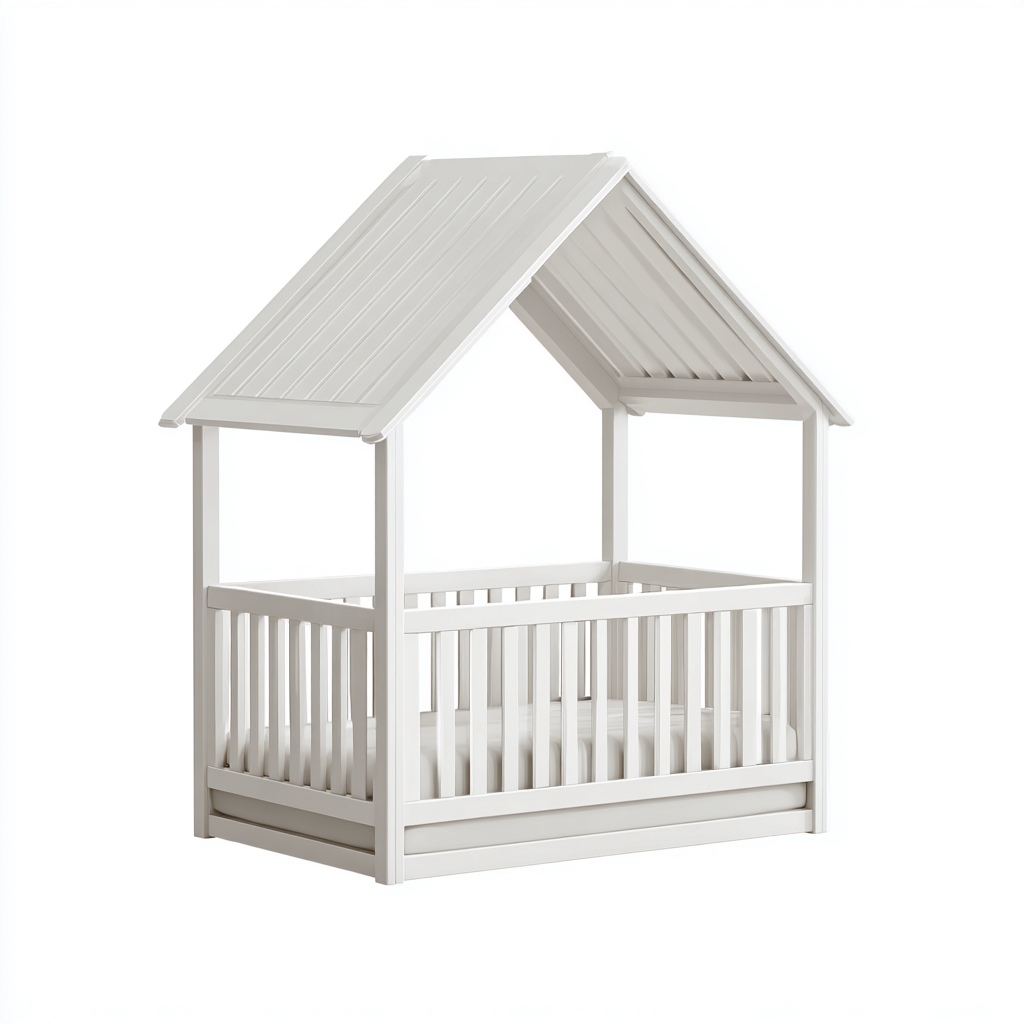 Kinderbett - Massivholz - 160x80x160 cm - Weiß - Hausbett Design-Homiupnest