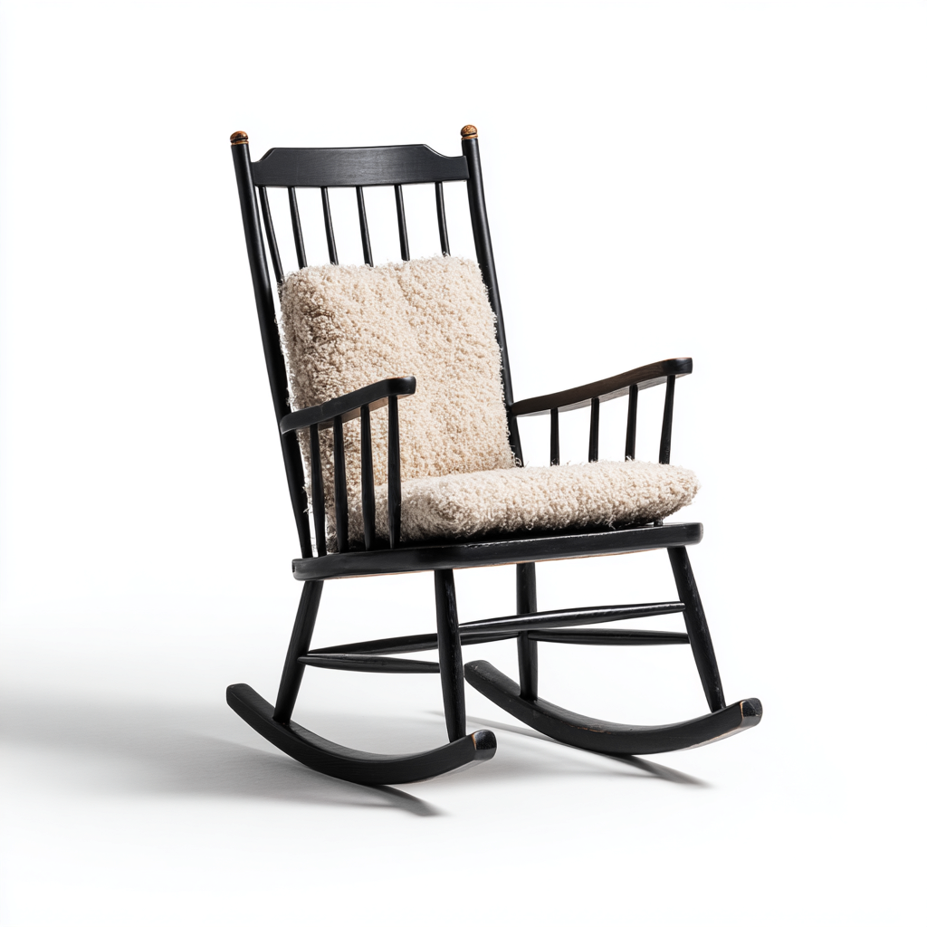 Schaukelstühle-Massivholz-95x60x105 cm-Schwarz-Beige-Skandinavisches Design-Homiupnest