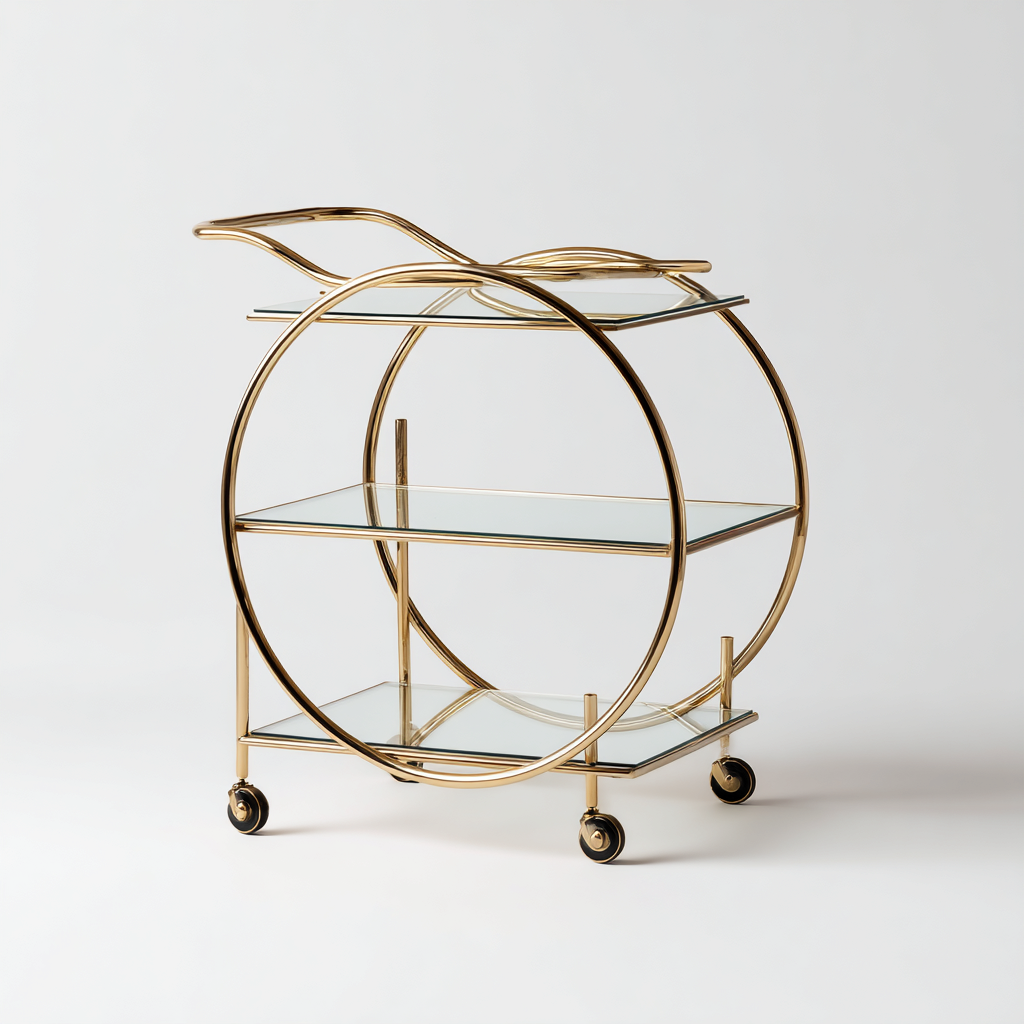 Küchenwagen-Metall-Glas-70x45x85 cm-Gold-Transparent-mit Ablageflächen und Rollen-Homiupnest