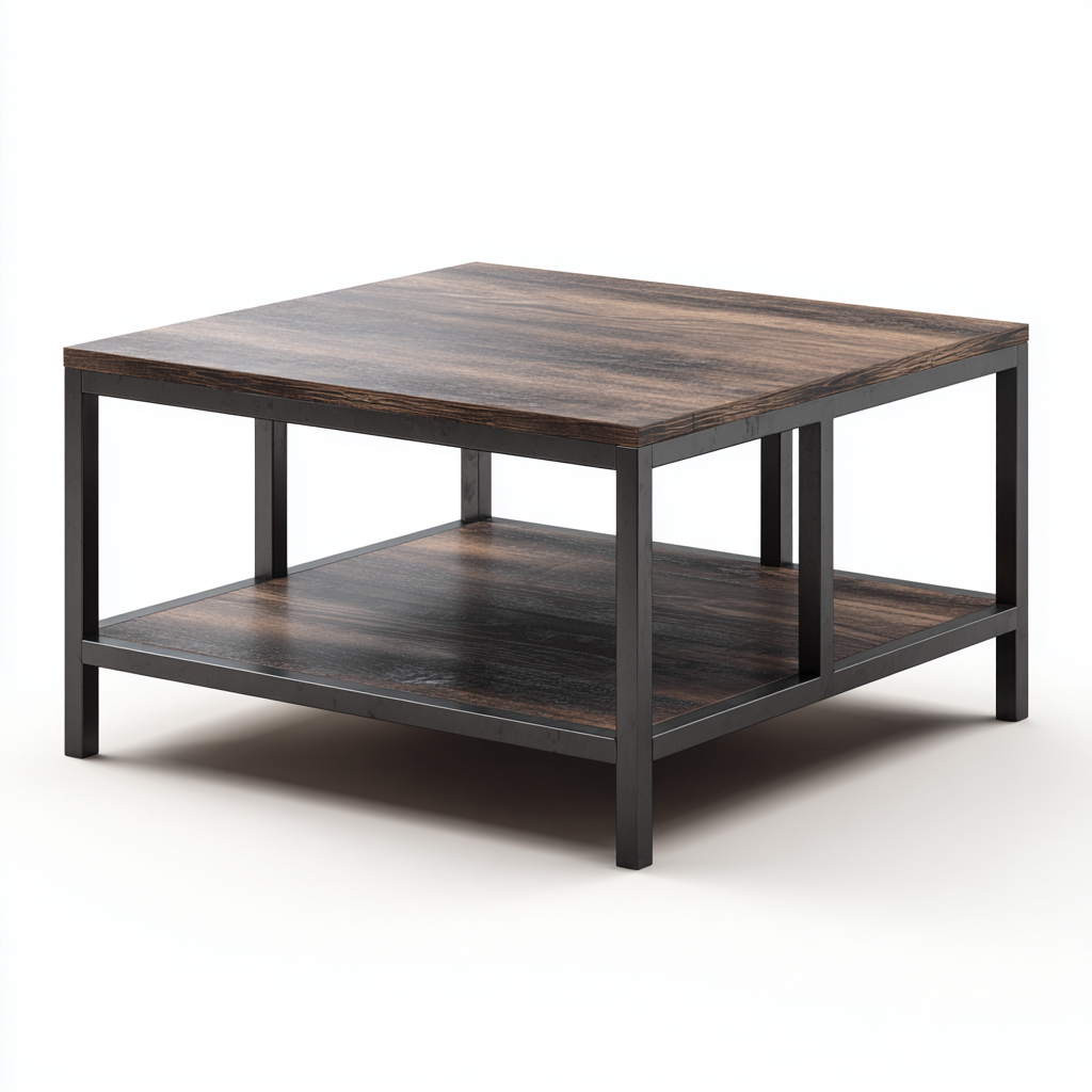 Couchtisch Metall-Holz 80x80x45 cm - Schwarz-Natur - Modernes Design-Homiupnest