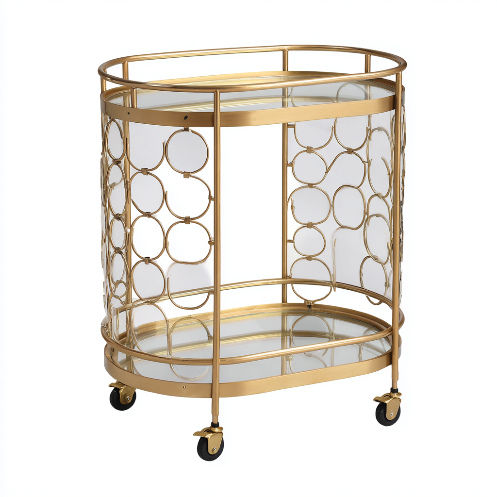 Küchenwagen-Metall-Glas-82x50x92 cm-Gold-Transparent-mit Ablageflächen und Rollen-Homiupnest
