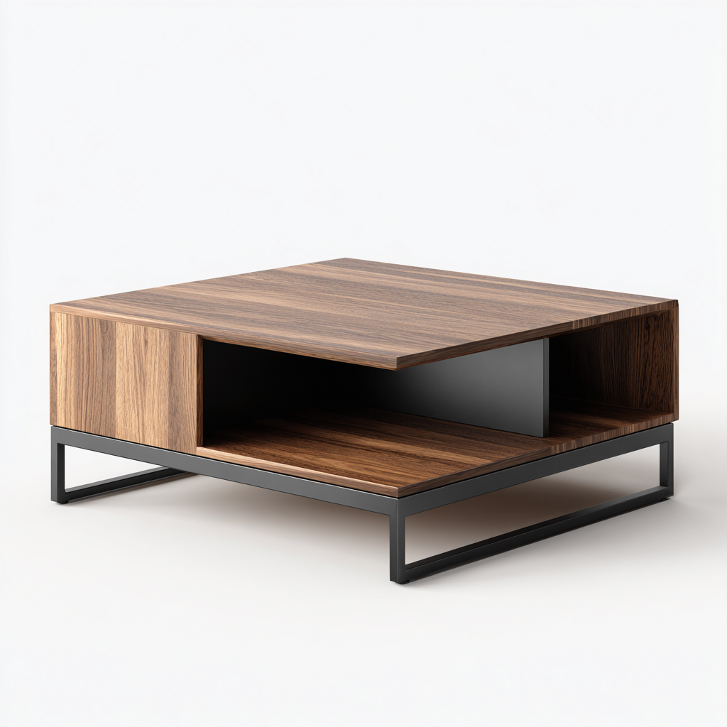 Couchtisch Metall-Holz 90x90x40 cm - Schwarz-Natur - Modernes Design-Homiupnest