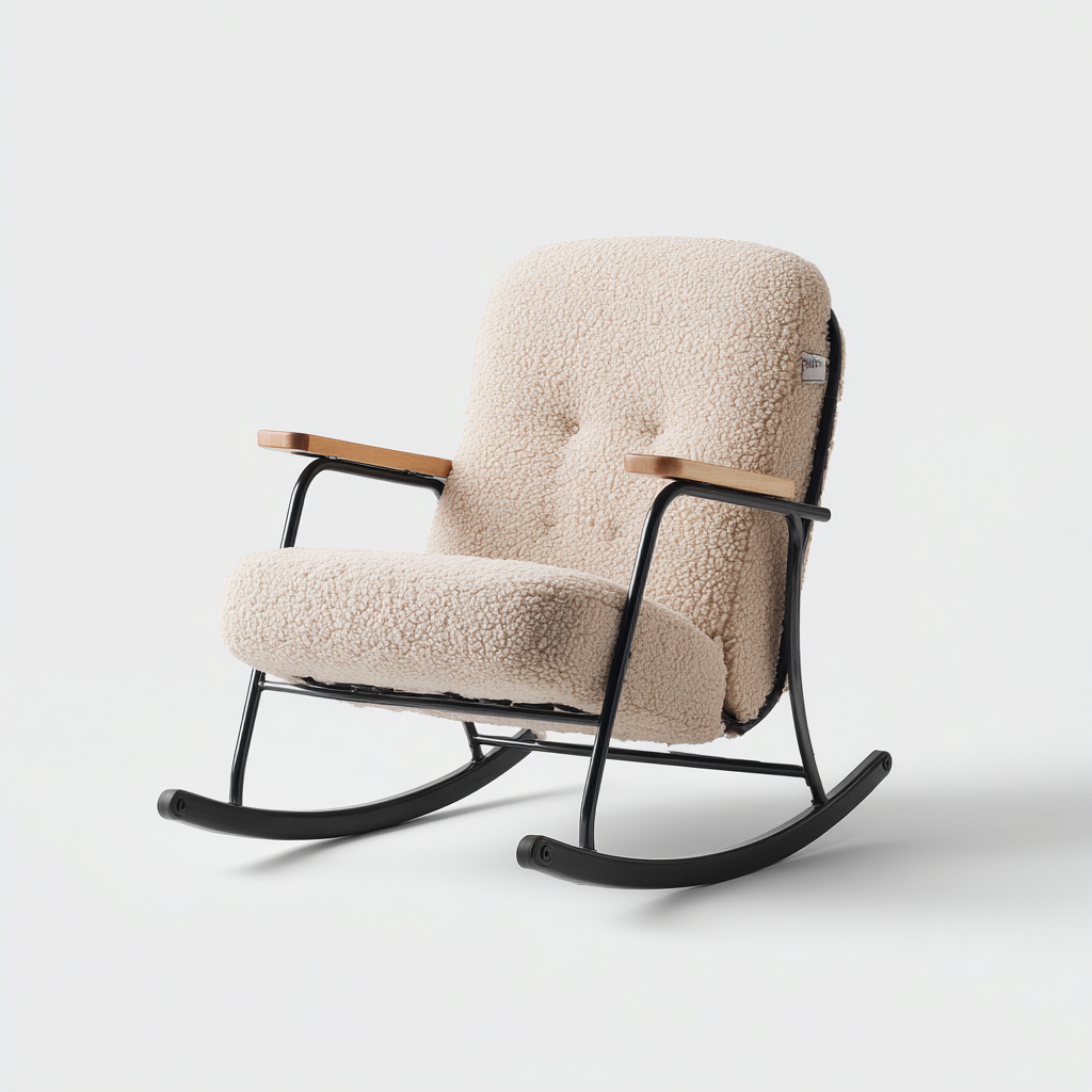 Schaukelstühle-Metall-Holz-100x65x105 cm-Beige-Schwarz-Modernes Design-Homiupnest