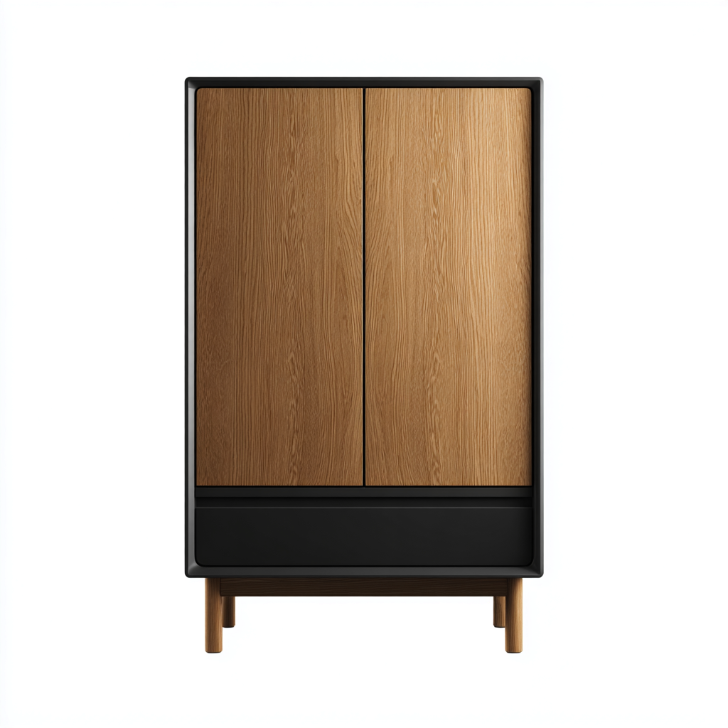 Küchenschrank - Holz - Metall - 80x40x155 cm - Schwarz-Eiche hell - modernes Design-Homiupnest