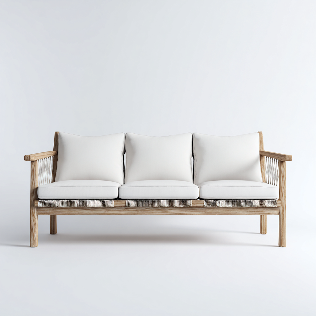 Gartensofa-Holz-Seil-Stoff-212x78x84 cm-Weiß-Natur-Modernes Design-Homiupnest