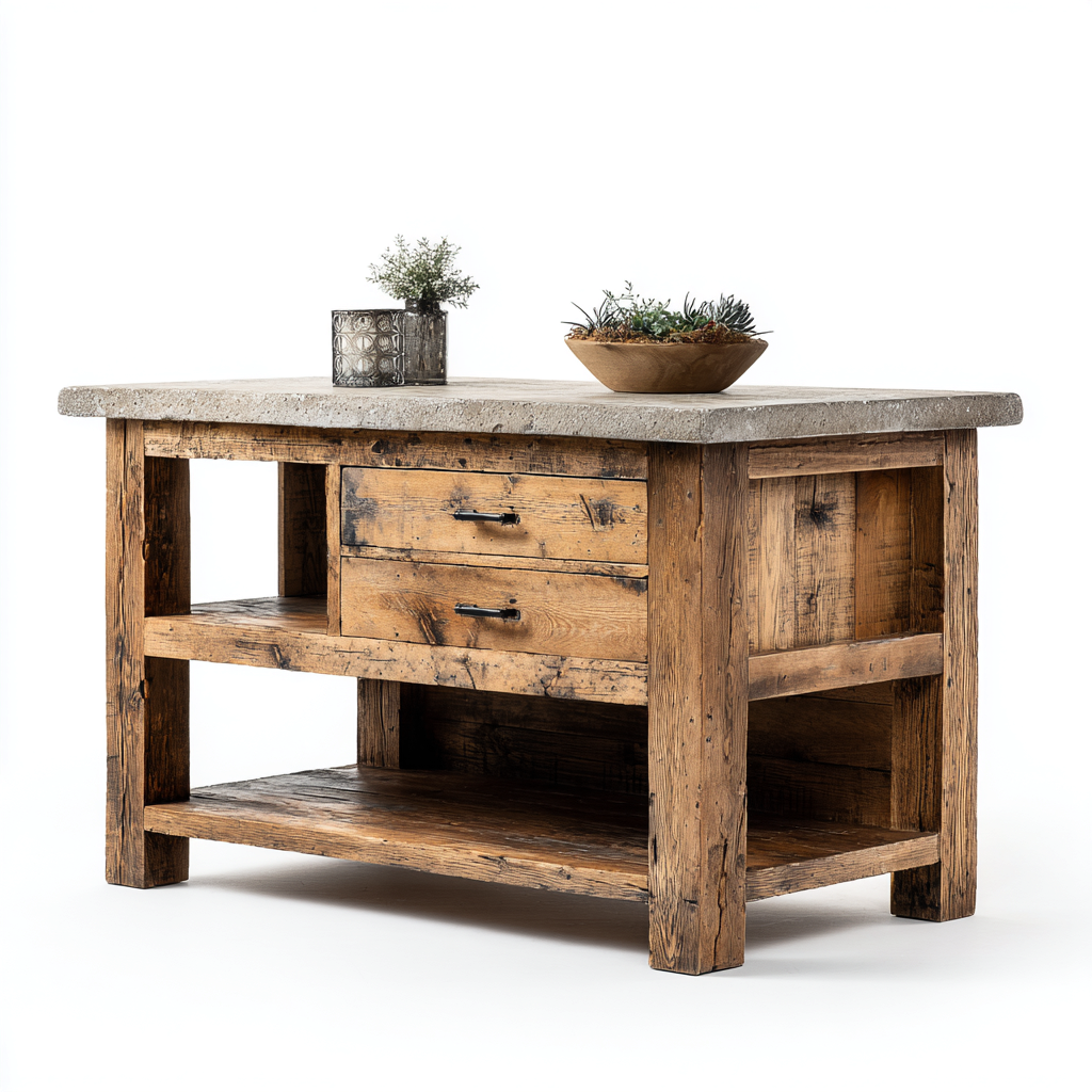 Kücheninsel - Holz-Stein - 130x70x90 cm - Natur-Grau - Modernes Design-Homiupnest