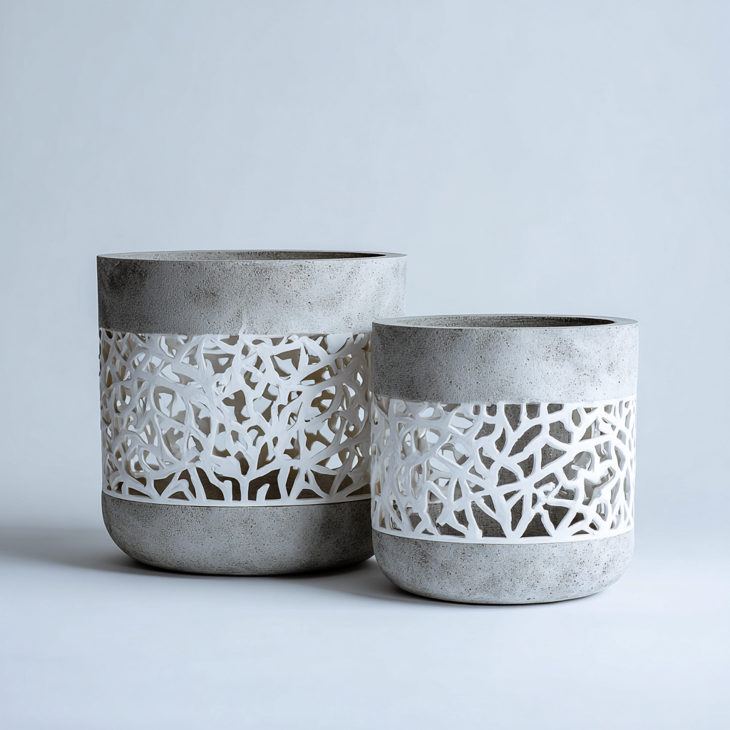 Pflanzgefäß - Beton - 34x34x37 cm - 27x27x30 cm - Grau-Weiß - moderner Stil-Homiupnest