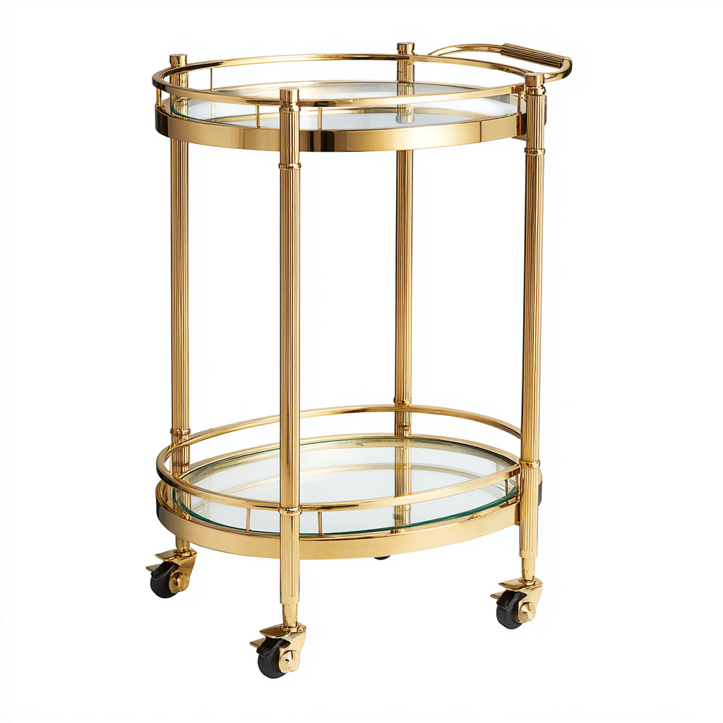 Küchenwagen-Metall-Glas-68x45x90 cm-Gold-Transparent-mit Ablageflächen und Rollen-Homiupnest