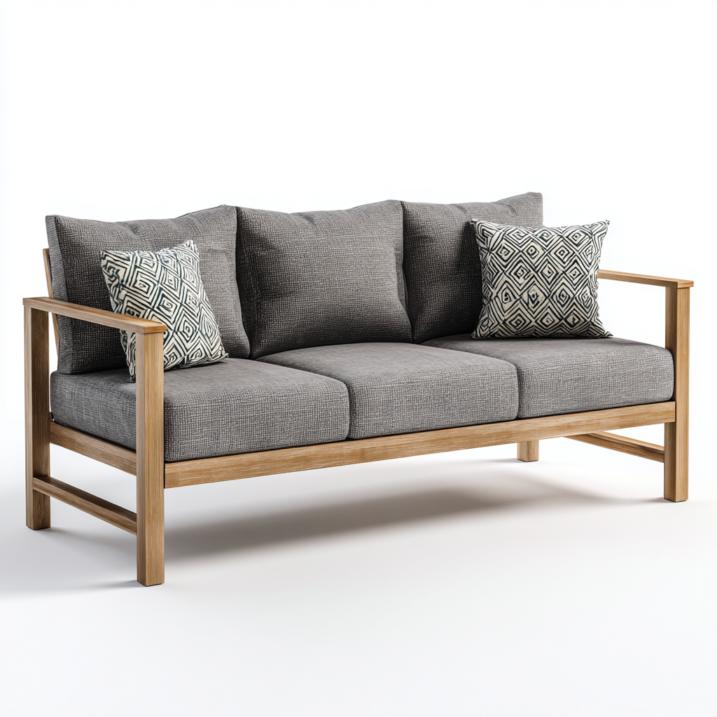 Gartensofa-Holz-Stoff-208x76x83 cm-Dunkelgrau-Natur-Modernes Design-Homiupnest