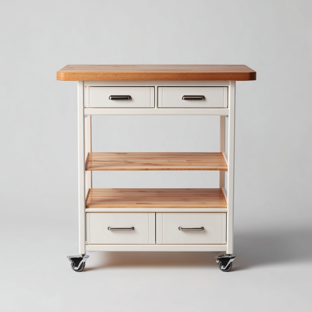 Küchenwagen-Massivholz-Holzwerkstoff-Metall-85x48x90cm-Weiß-Naturholz-ModernesDesign-Homiupnest