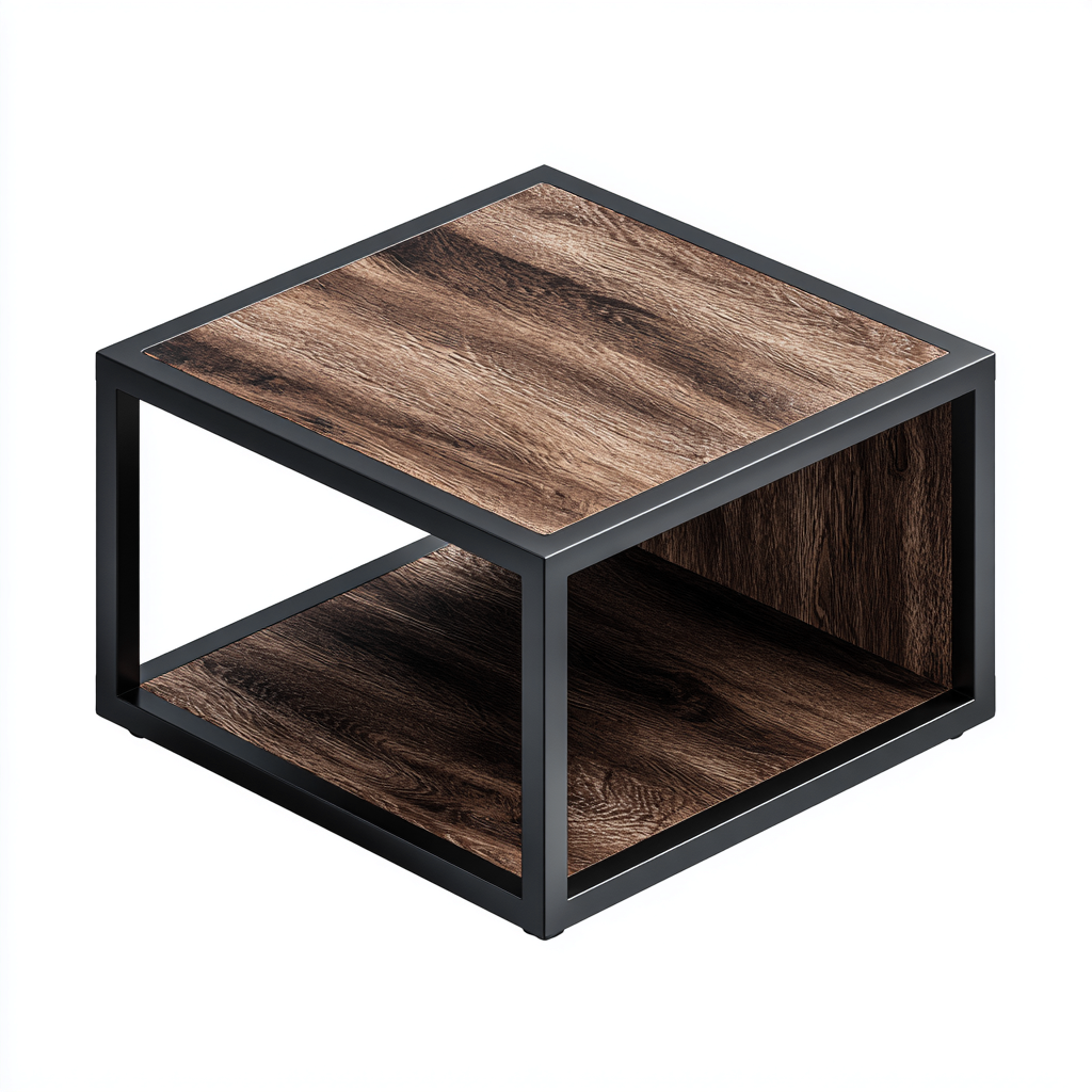 Couchtisch Metall-Holz 55x55x45 cm - Schwarz-Braun - Modernes Design-Homiupnest