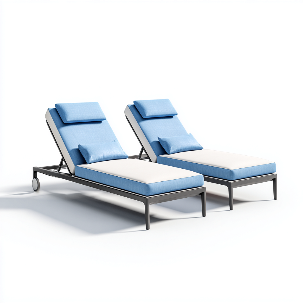 Sonnenliege-Metall-Stoff-199x66x96 cm-Blau-Weiss-Gepolstertes Design-Homiupnest