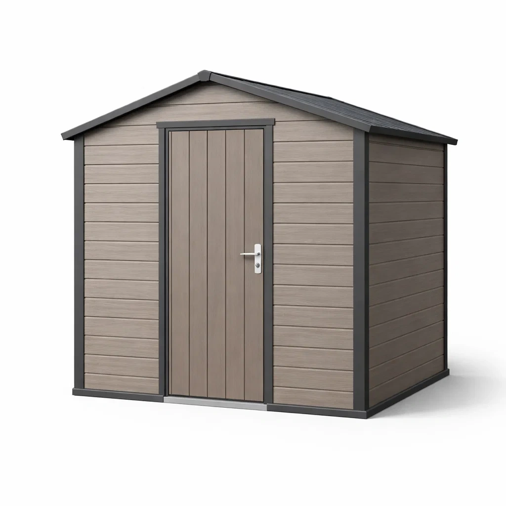Abri de jardin en polypropylène gris avec toit à double pente-WARMDECORLIVING