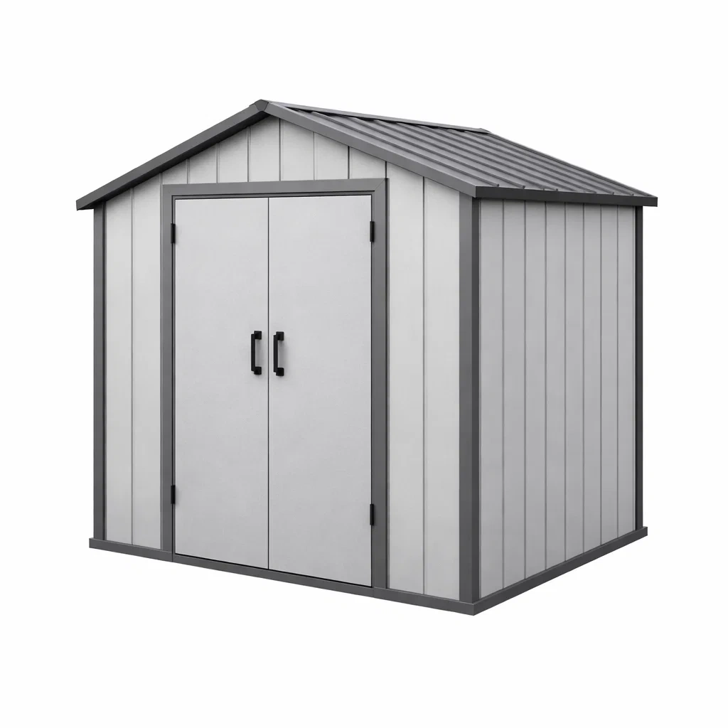 Abri de jardin en acier galvanisé gris avec portes doubles-WARMDECORLIVING