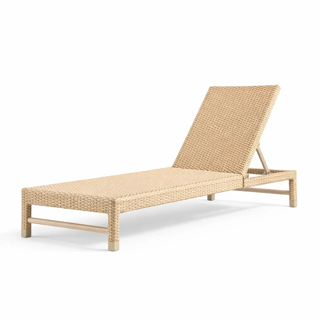 Chaise longue en aluminium et résine tressée beige-WARMDECORLIVING