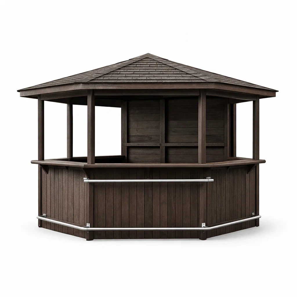 Kiosque bar de jardin en bois avec rampe en métal-WARMDECORLIVING