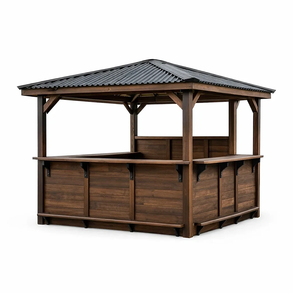 Kiosque bar de jardin en bois avec toit en métal-WARMDECORLIVING