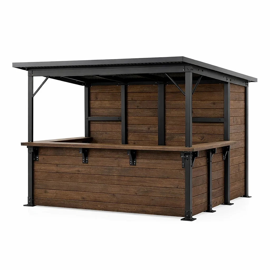 Kiosque bar de jardin en bois et métal noir-WARMDECORLIVING