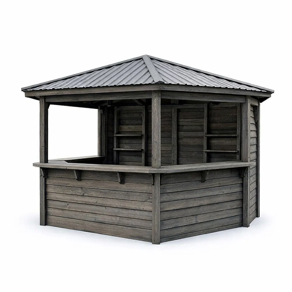 Kiosque bar de jardin en bois massif et acier gris-WARMDECORLIVING