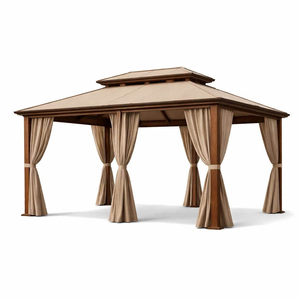 Pavillon de jardin en bois et tissu beige-WARMDECORLIVING