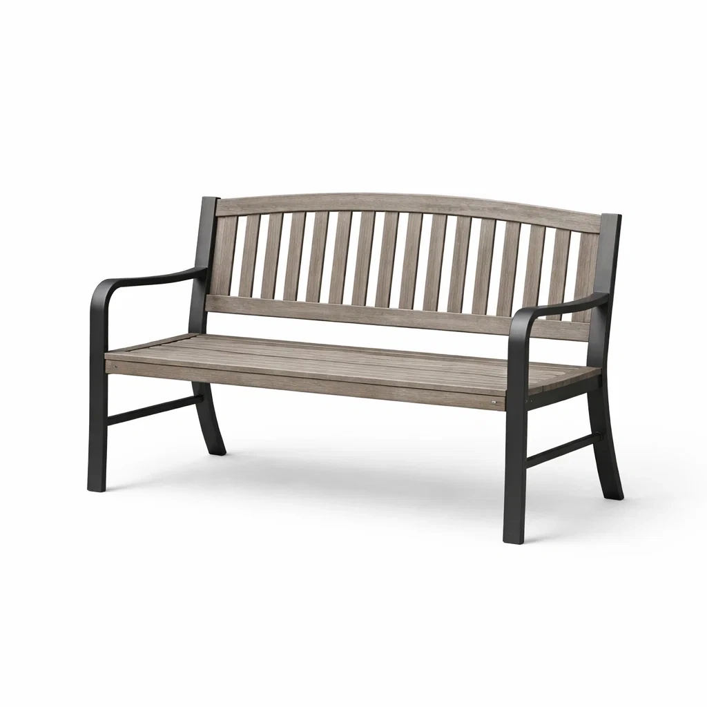 Banc extérieur en bois et métal gris-WARMDECORLIVING