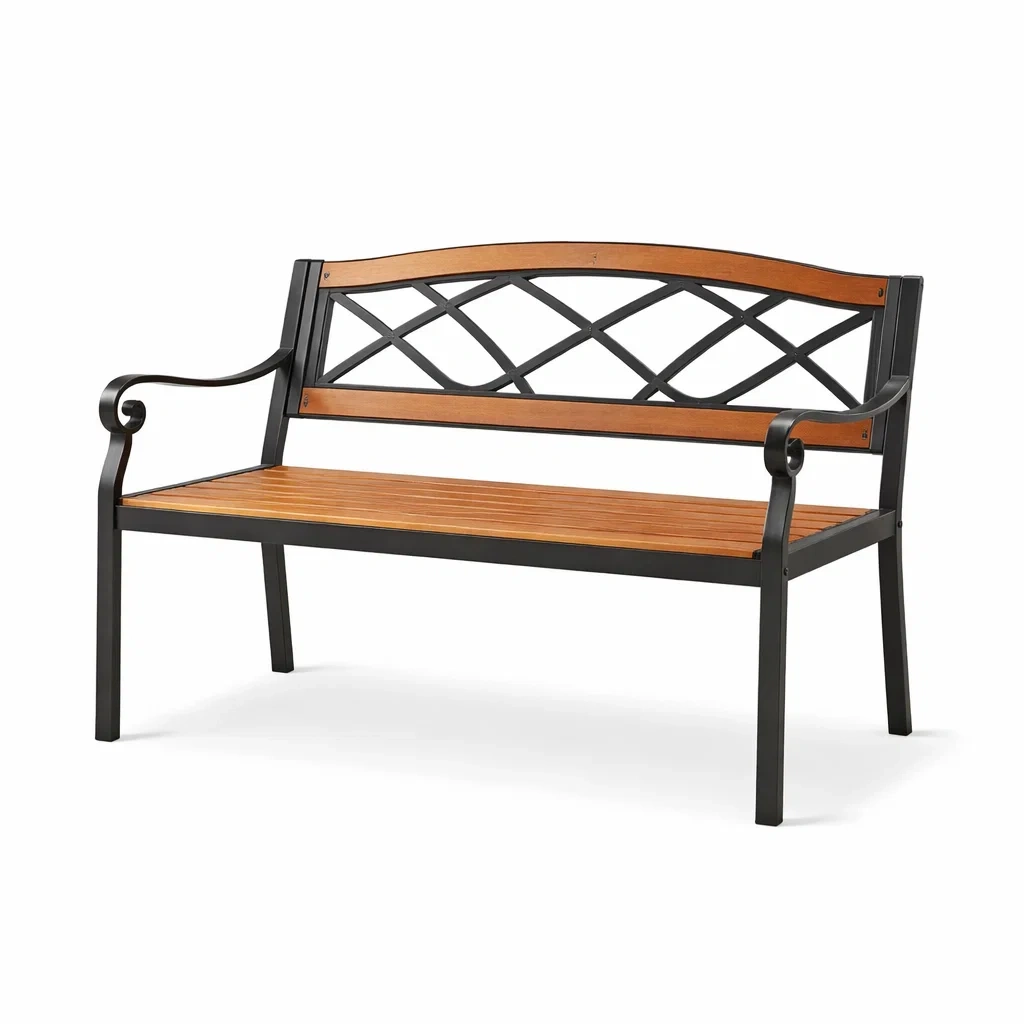 Banc de jardin en métal et bois-WARMDECORLIVING
