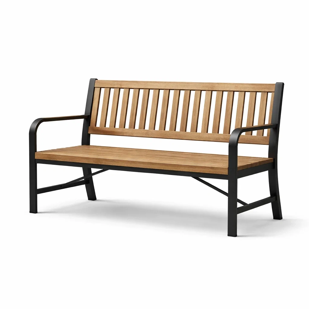 Banc de jardin en teck et métal avec accoudoirs brun et noir-WARMDECORLIVING