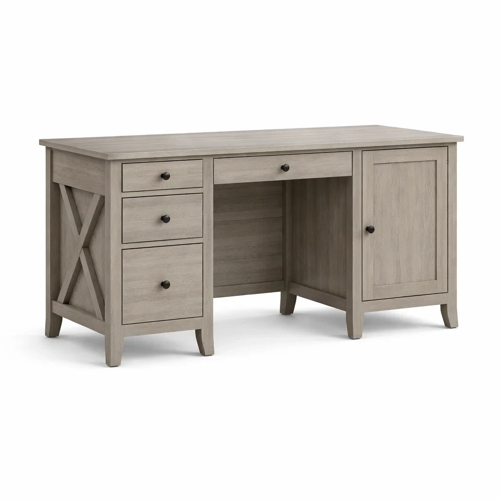 Bureau en bois de chêne clair avec tiroirs et porte-ELEGANTROOMcraft