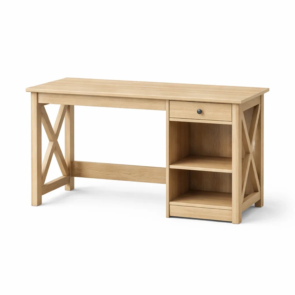 Bureau en bois avec tiroir et étagères bureau-ELEGANTROOMcraft
