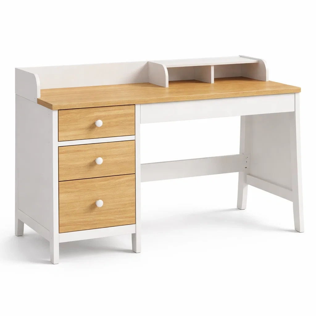 Bureau en bois mdf et panneaux de particules avec tiroirs blanc et chêne-ELEGANTROOMcraft
