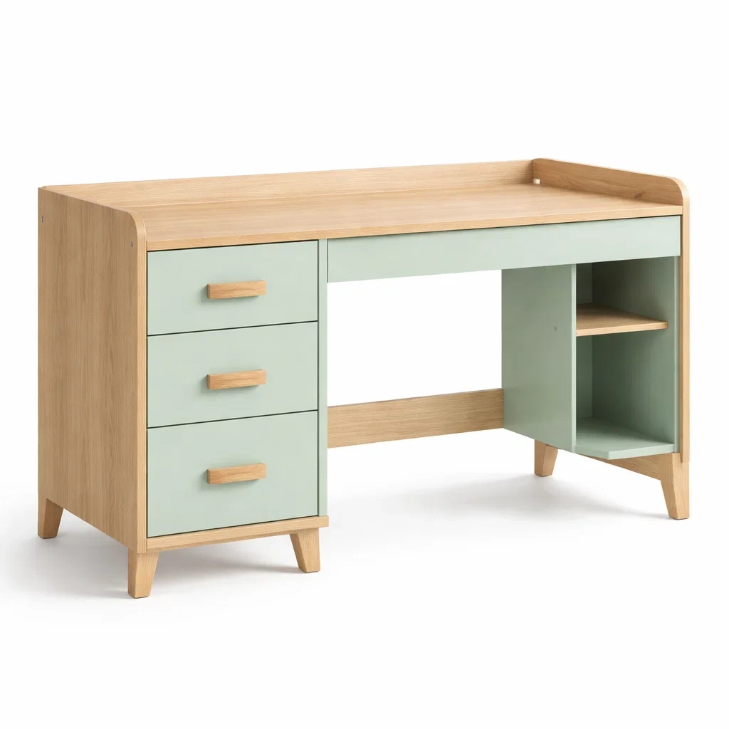 Bureau en bois et mdf avec tiroirs vert clair-ELEGANTROOMcraft