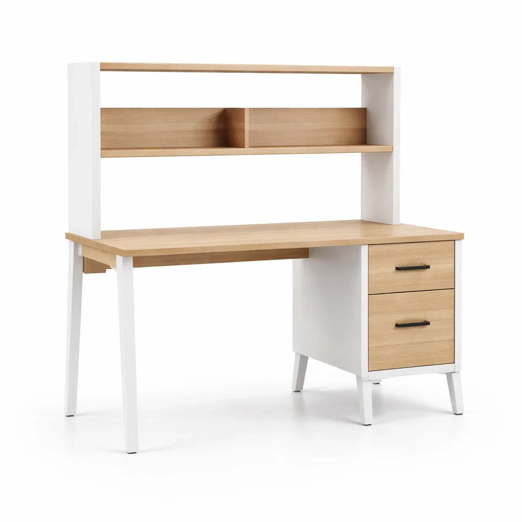 Bureau en bois et métal avec étagère et tiroirs-ELEGANTROOMcraft