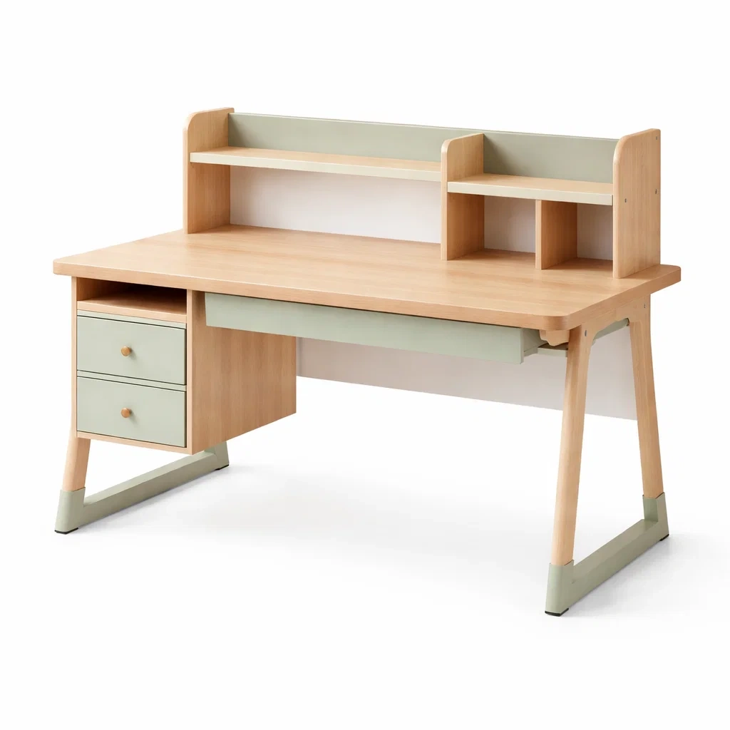 Bureau en bois composite avec étagères et tiroirs bureau-ELEGANTROOMcraft