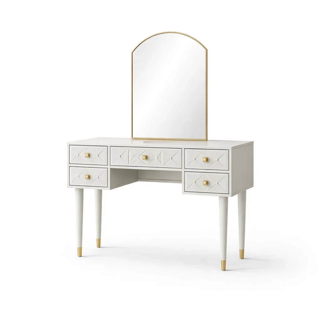 Coiffeuse en bois mdf avec miroir en arche et tiroirs coiffeuse-ELEGANTROOMcraft