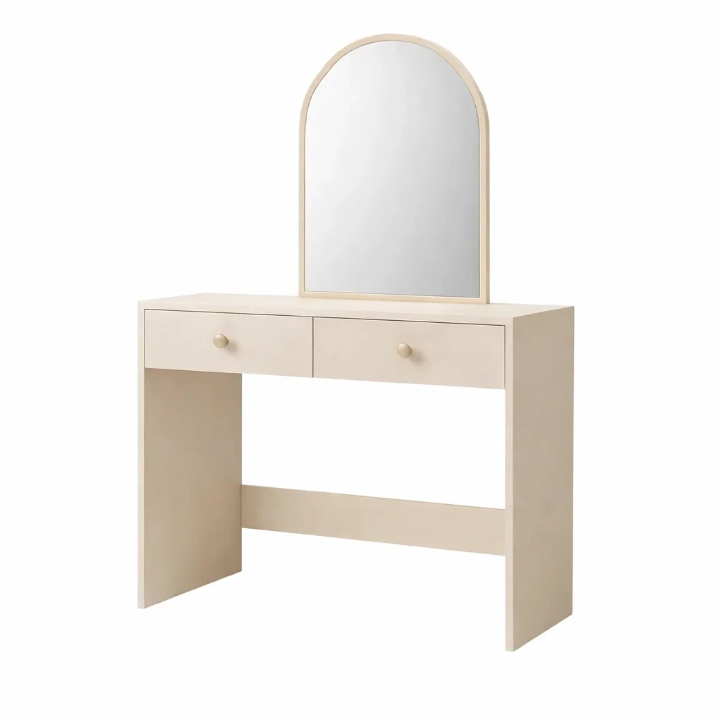 Coiffeuse en bois mdf beige avec miroir et tiroirs-ELEGANTROOMcraft