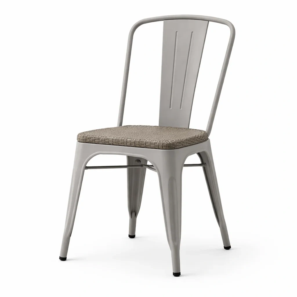 Chaises de salle à manger en métal avec assise en résine tressée gris-ELEGANTROOMcraft