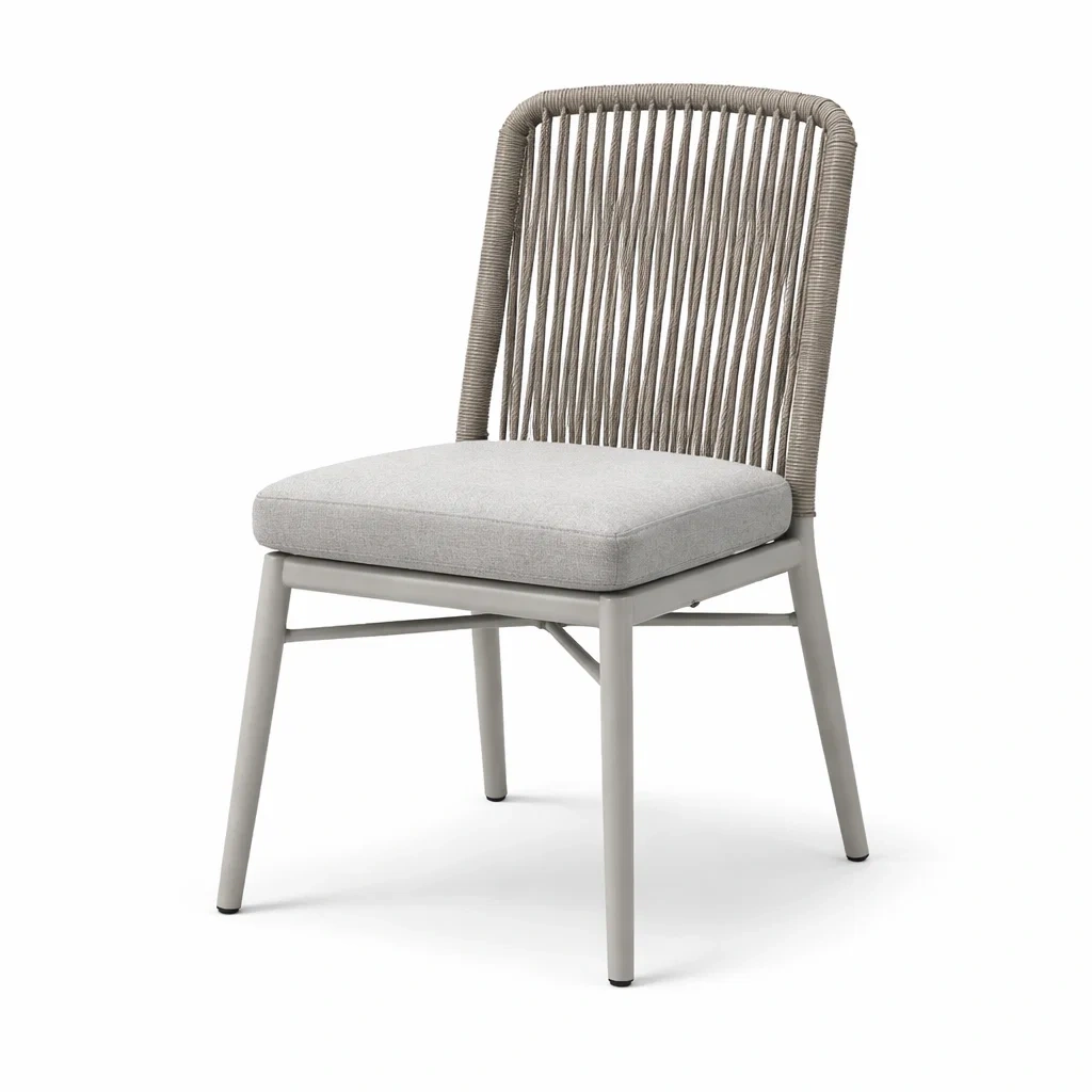 Chaises de salle à manger en aluminium et corde gris clair et gris-ELEGANTROOMcraft