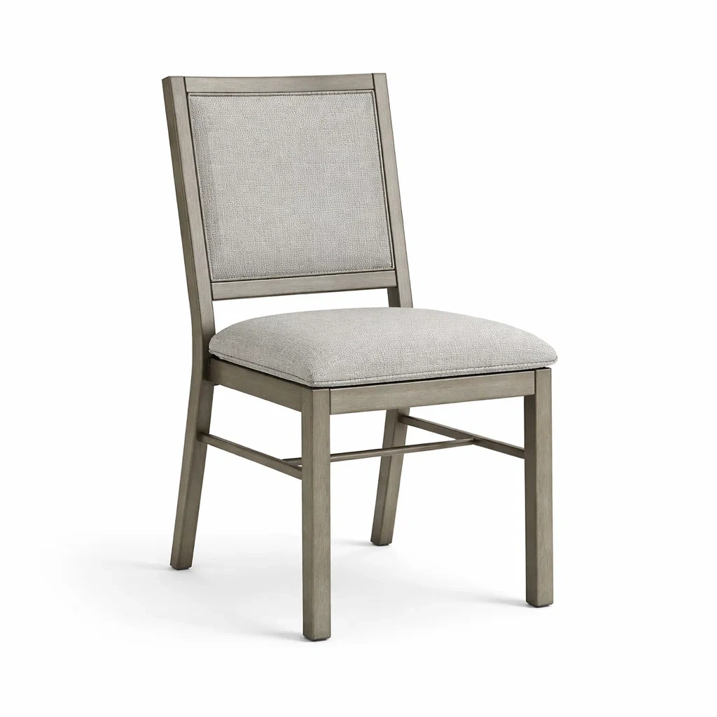 Chaises de salle à manger en bois avec assise en tissu gris-ELEGANTROOMcraft