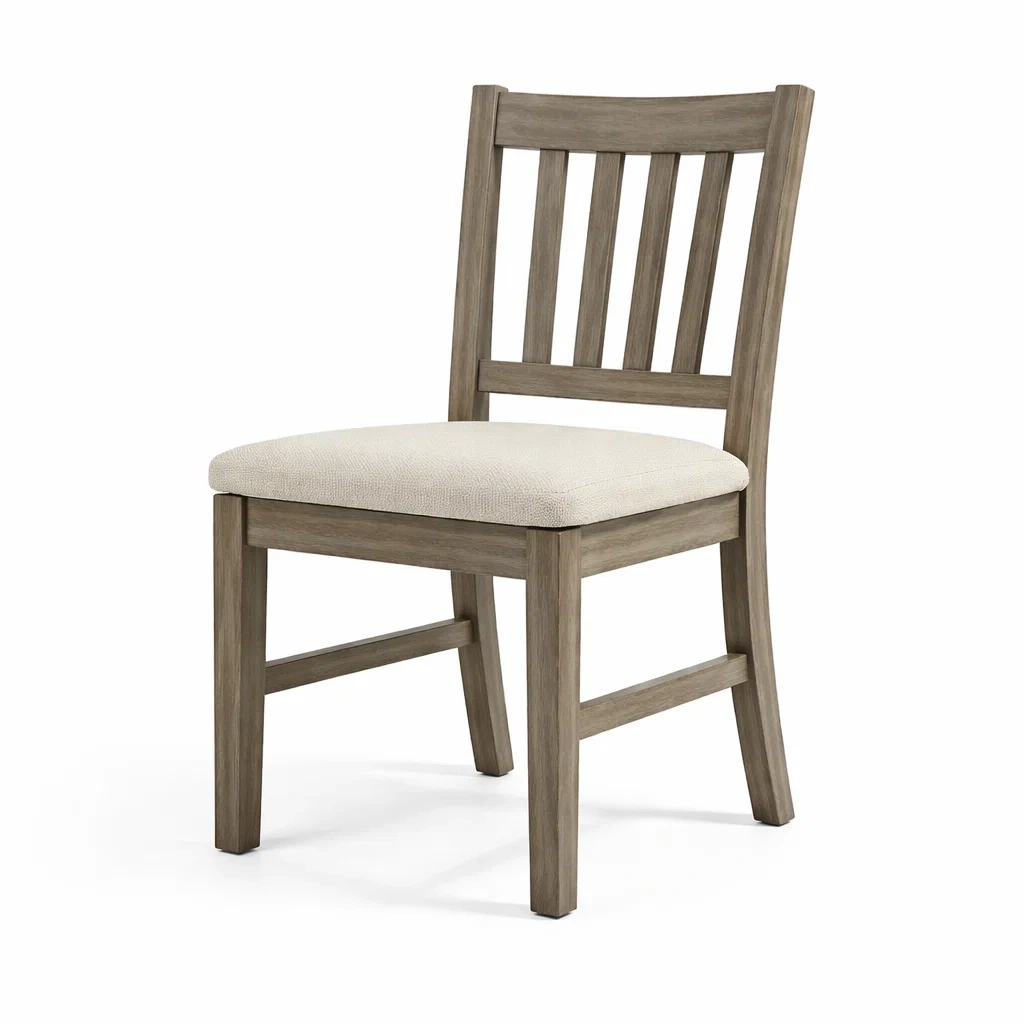 Chaises de salle à manger en bois avec siège en tissu blanc-ELEGANTROOMcraft