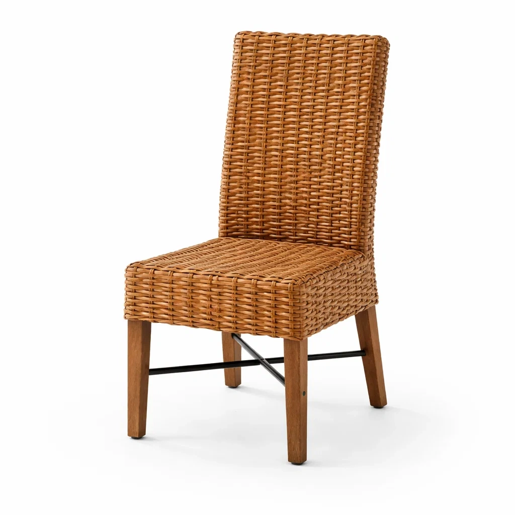 Chaises de salle à manger en rotin avec cadre en bois et métal-ELEGANTROOMcraft
