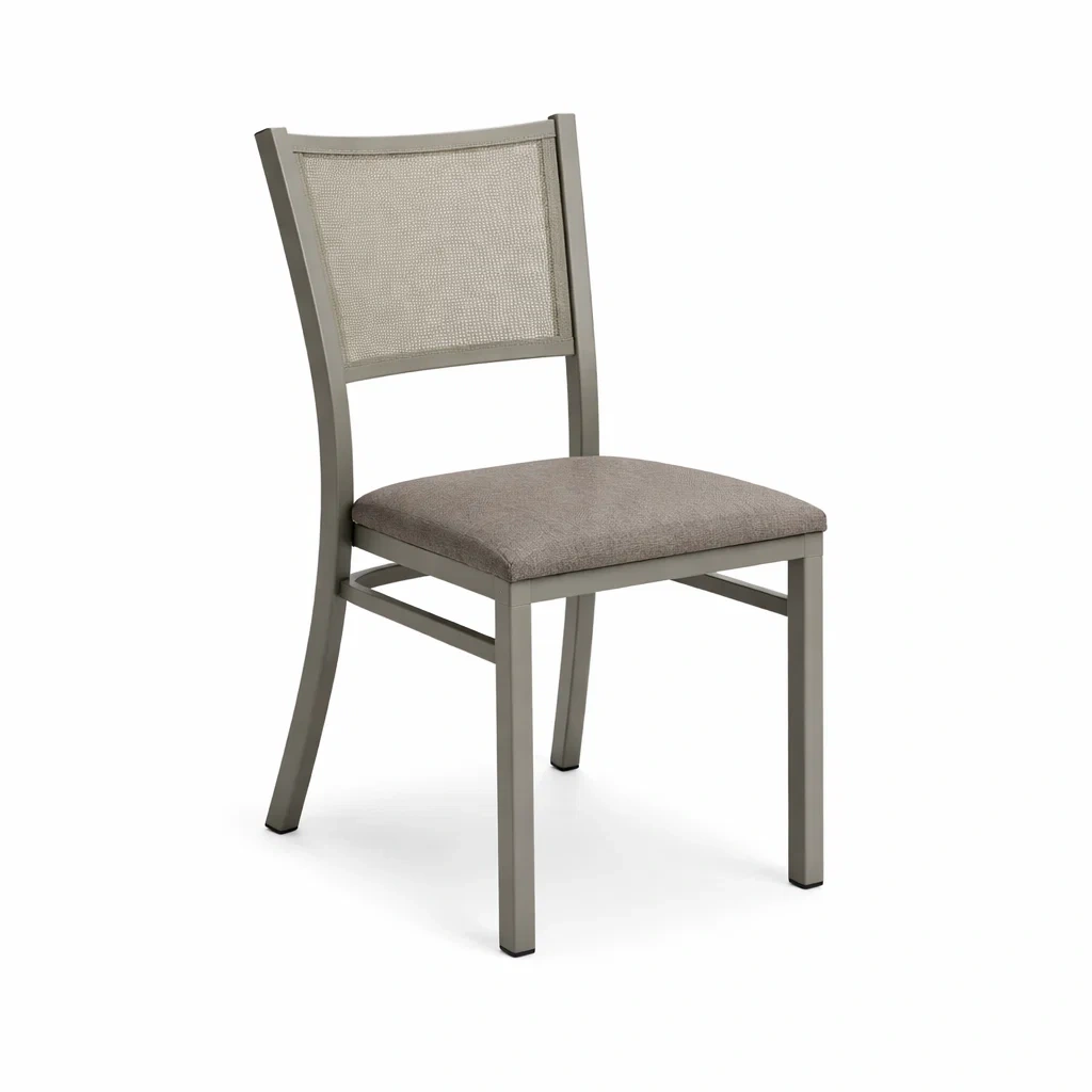 Chaises de salle à manger en métal avec assise en tissu polyester gris-ELEGANTROOMcraft