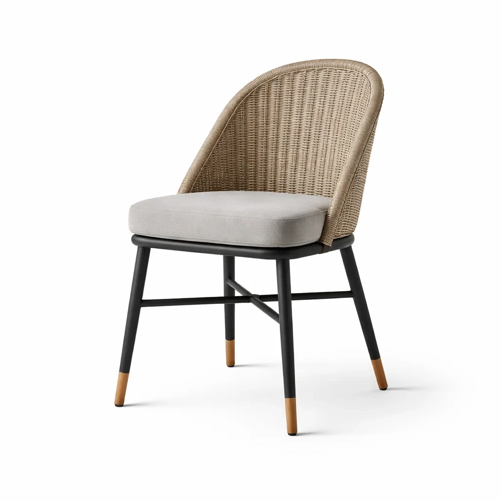 Chaises de salle à manger en rotin avec cadre en acier et coussin en mousse-ELEGANTROOMcraft